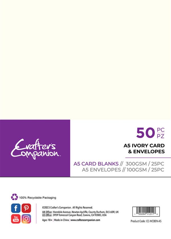 Crafter s Companion  - A5 Ivory Card & Envelopes 50pc Online Sale