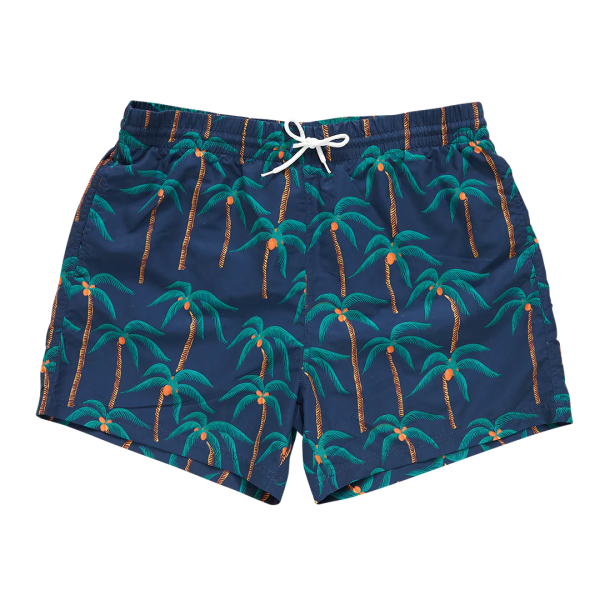 Pink Chicken Men s Swim Trunks in Navy Palms Hot on Sale