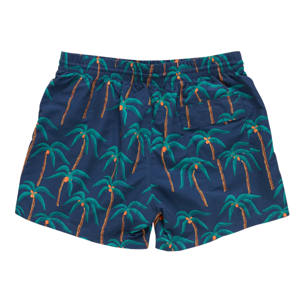 Pink Chicken Men s Swim Trunks in Navy Palms Hot on Sale