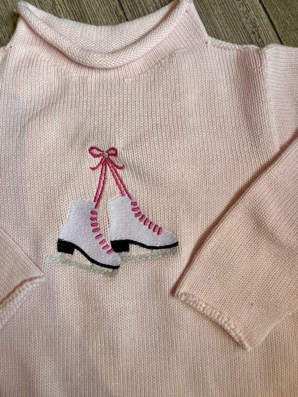 A Soft Idea Roll Neck Sweater in Pink with Ice Skates Cheap