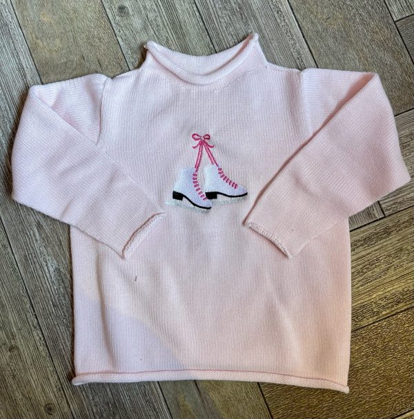 A Soft Idea Roll Neck Sweater in Pink with Ice Skates Cheap