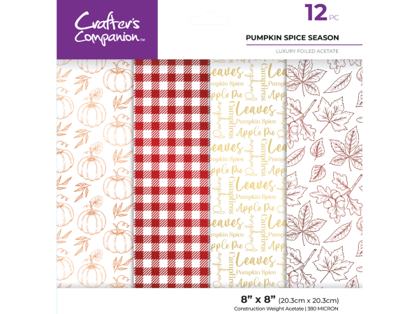 Crafters Companion  8” x 8” Luxury Foiled Acetate Pack - Pumpkin Spice Season For Sale