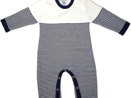 A Soft Idea Seed Stitched Striped Romper in Navy Sale