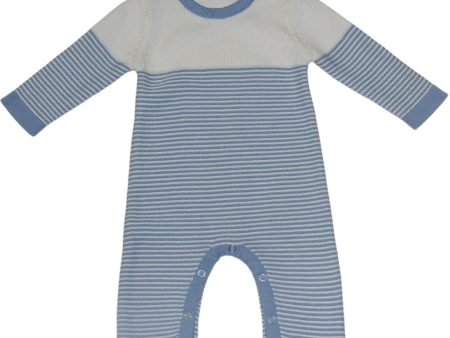 A Soft Idea Seed Stitched Striped Romper in Blue For Discount