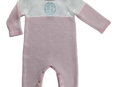 A Soft Idea Seed Stitched Striped Romper in Pink Online Hot Sale