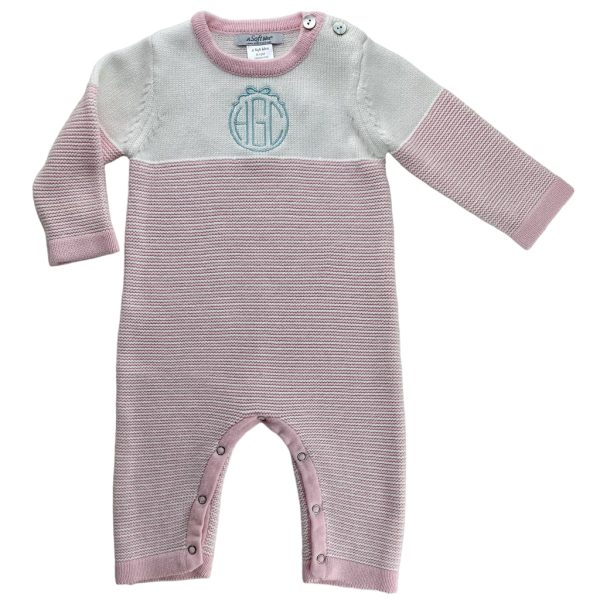 A Soft Idea Seed Stitched Striped Romper in Pink Online Hot Sale