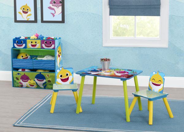 Baby Shark 4-Piece Playroom Solution  – Set Includes Table and 2 Chairs and 6-Bin Toy Organizer Online now