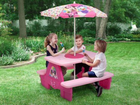 Minnie Mouse 4 Seat Activity Picnic Table with Umbrella and LEGO Compatible Tabletop Cheap