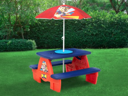 PAW Patrol 4 Seat Activity Picnic Table with Umbrella and Lego Compatible Tabletop Hot on Sale