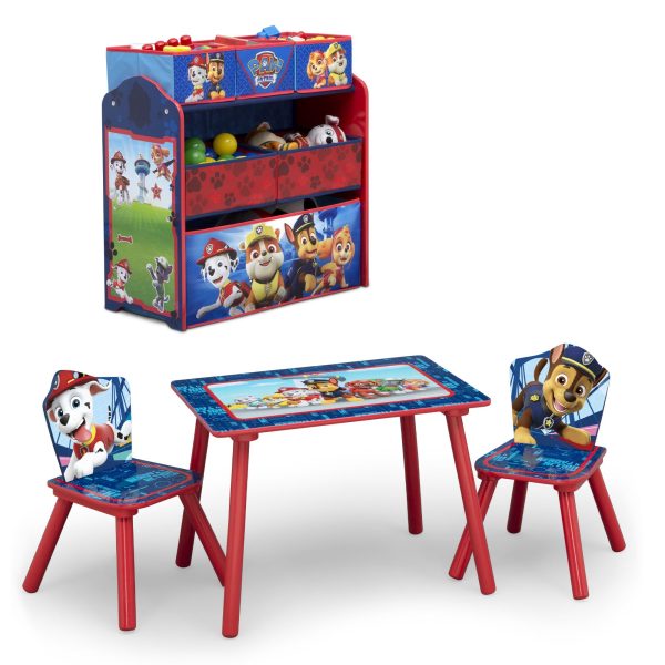 Nick Jr. PAW Patrol 4-Piece Playroom Solution  – Set Includes Table and 2 Chairs and 6-Bin Toy Organizer Hot on Sale