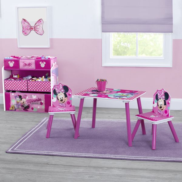 Minnie Mouse 4-Piece Playroom Solution – Set Includes Table and 2 Chairs and 6-Bin Toy Organizer Supply