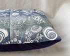 Hand-printed coastal pillow cover plus insert: blue green 16 x16  Supply