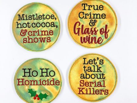 Holiday True Crime Coaster set of 4 designs machine embroidery design DIGITAL DOWNLOAD For Cheap