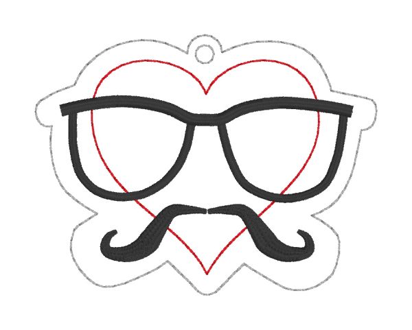 Heart mustache bookmark bag tag ornament machine embroidery design DIGITAL DOWNLOAD For Cheap