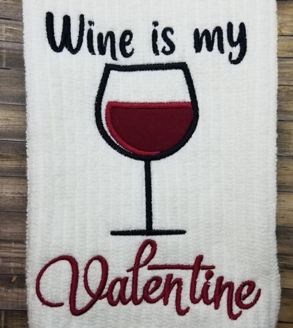 Wine is my Valentine applique machine embroidery design (4 sizes included) DIGITAL DOWNLOAD Supply