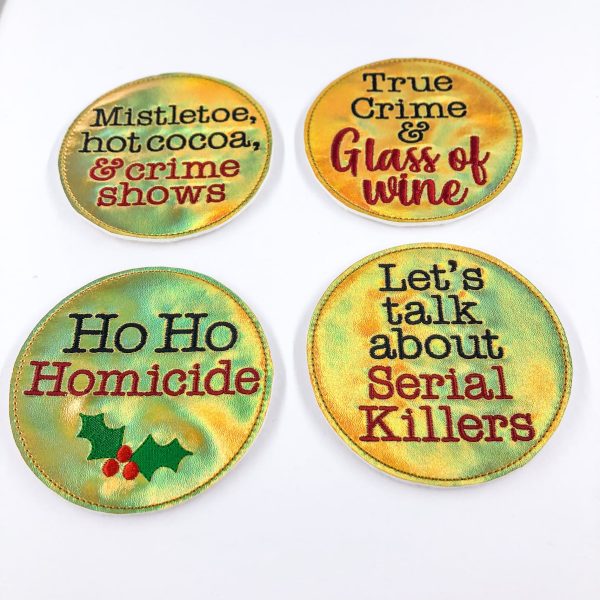 Holiday True Crime Coaster set of 4 designs machine embroidery design DIGITAL DOWNLOAD For Cheap