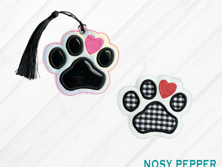 Paw Applique Set (includes coaster & bookmark bag tag ornament designs) machine embroidery design DIGITAL DOWNLOAD Online