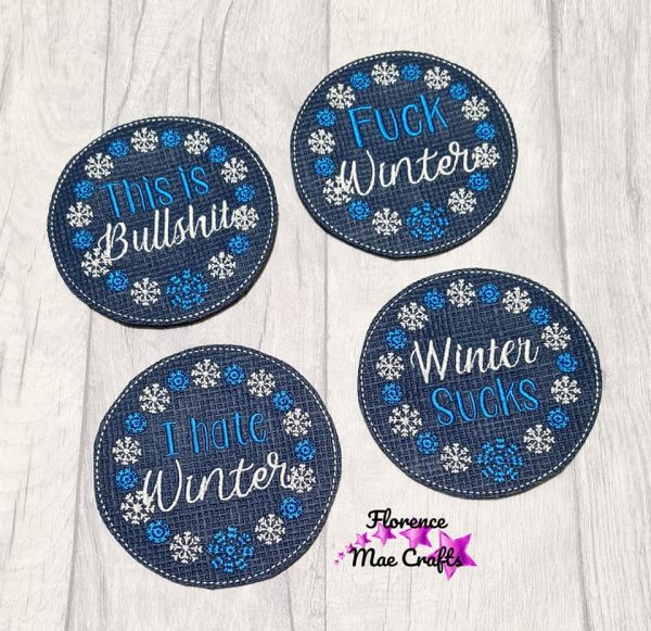 Winter Coaster set of 4 designs machine embroidery design DIGITAL DOWNLOAD on Sale