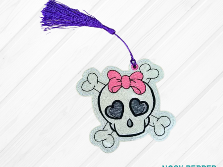 Bow Skull sketch Bookmark bag tag ornament 4x4 machine embroidery design DIGITAL DOWNLOAD Hot on Sale