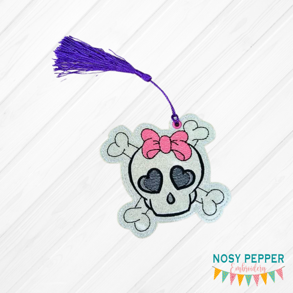 Bow Skull sketch Bookmark bag tag ornament 4x4 machine embroidery design DIGITAL DOWNLOAD Hot on Sale