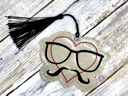 Heart mustache bookmark bag tag ornament machine embroidery design DIGITAL DOWNLOAD For Cheap