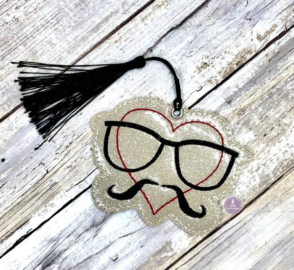 Heart mustache bookmark bag tag ornament machine embroidery design DIGITAL DOWNLOAD For Cheap