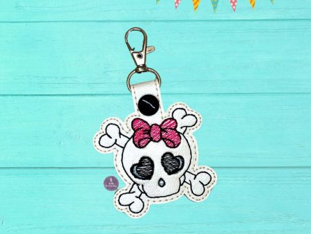 Bow Skull Snap tab (single and multi files included) machine embroidery design DIGITAL DOWNLOAD Cheap