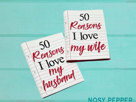 50 Reasons I love my Husband Wife Notebook Cover (2 sizes available) machine embroidery design DIGITAL DOWNLOAD For Discount