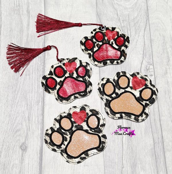 Paw Applique Set (includes coaster & bookmark bag tag ornament designs) machine embroidery design DIGITAL DOWNLOAD Online