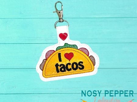 I heart Tacos snap tab (single and multi files included) machine embroidery design DIGITAL DOWNLOAD Fashion