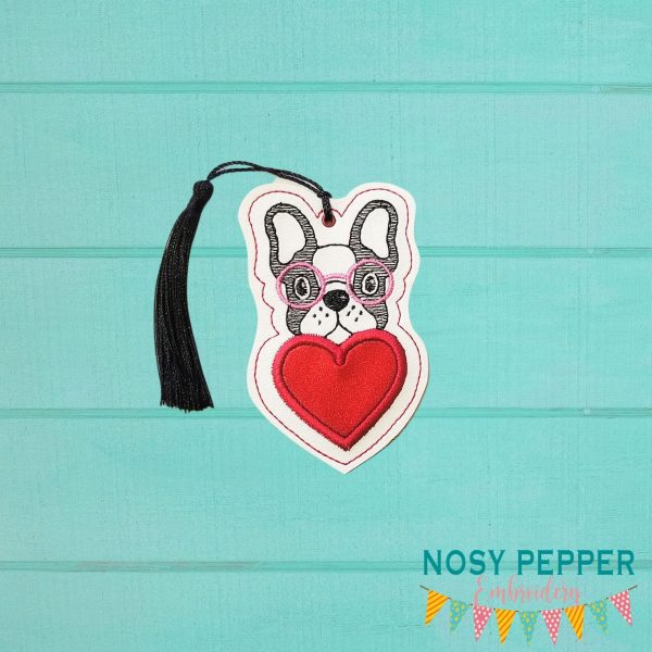 Doggie heart applique bookmark bag tag ornament machine embroidery design DIGITAL DOWNLOAD Cheap