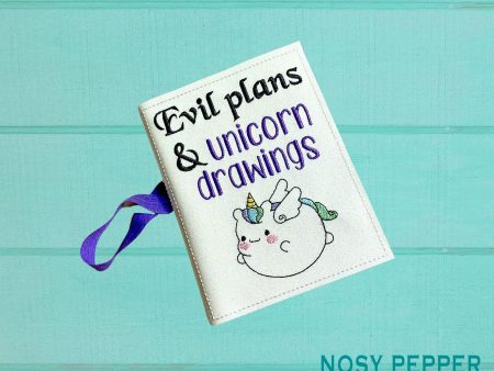 Evil plans & Unicorn drawings Notebook Cover (2 sizes available) machine embroidery design DIGITAL DOWNLOAD Hot on Sale