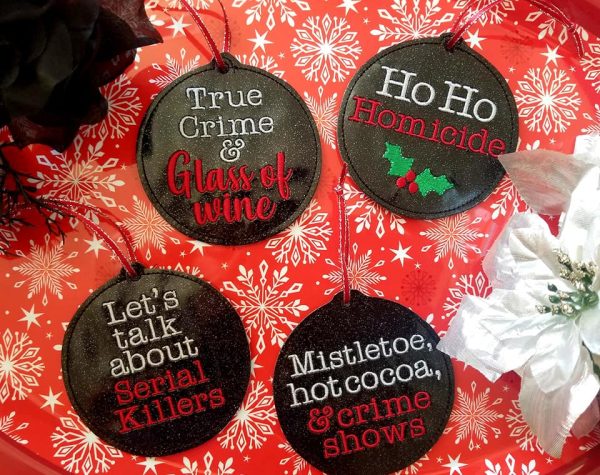 Holiday True Crime Ornament (set of 4 designs) machine embroidery design DIGITAL DOWNLOAD Discount