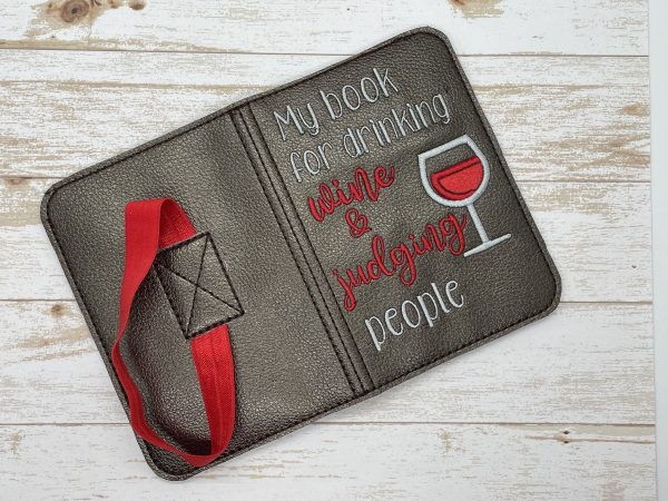 Drinking wine and judging applique notebook cover (2 sizes available) machine embroidery design DIGITAL DOWNLOAD Hot on Sale