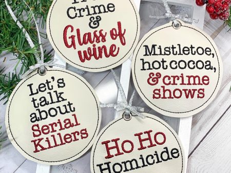 Holiday True Crime Ornament (set of 4 designs) machine embroidery design DIGITAL DOWNLOAD Discount