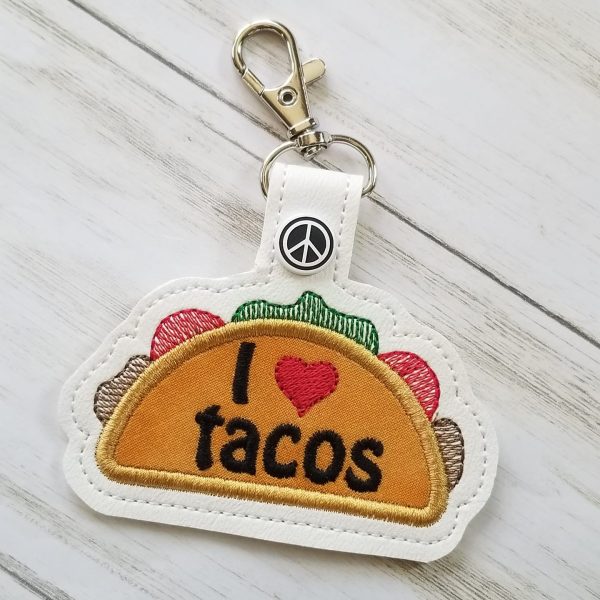 I heart Tacos snap tab (single and multi files included) machine embroidery design DIGITAL DOWNLOAD Fashion