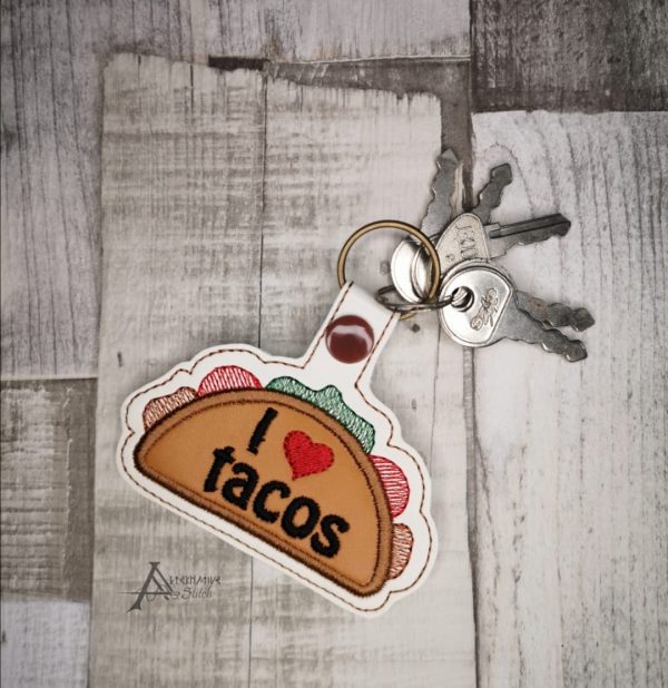 I heart Tacos snap tab (single and multi files included) machine embroidery design DIGITAL DOWNLOAD Fashion