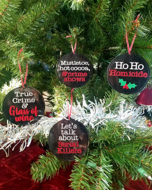 Holiday True Crime Ornament (set of 4 designs) machine embroidery design DIGITAL DOWNLOAD Discount