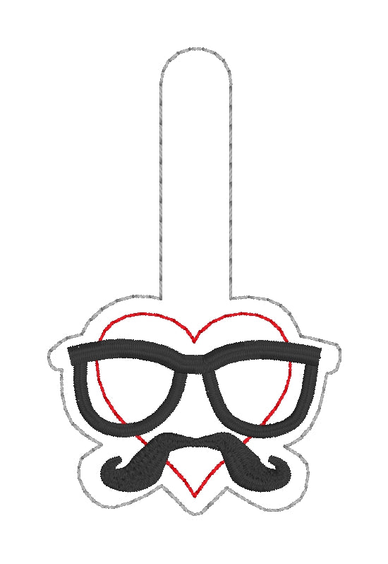 Heart mustache snap tab (single and multi files included) machine embroidery design DIGITAL DOWNLOAD Sale