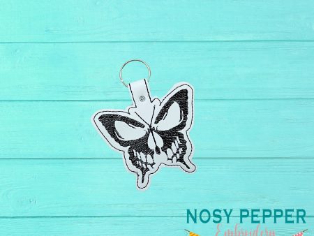 Sketchy Butterfly skull full snap tab Single and multi file included machine embroidery design DIGITAL DOWNLOAD For Sale