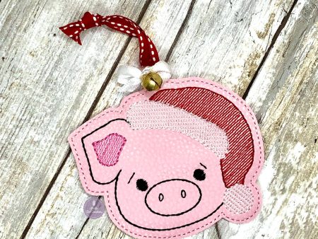 Piggy Santa Ornament 4x4 machine embroidery design DIGITAL DOWNLOAD Supply