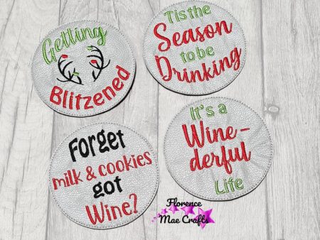 Wine Christmas Coaster Set of 4 machine embroidery designs DIGITAL DOWNLOAD Fashion