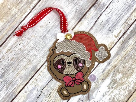 Santa sloth Ornament 4x4 machine embroidery design DIGITAL DOWNLOAD on Sale