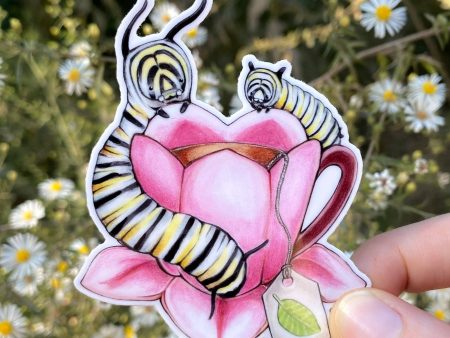 Monarch Caterpillars with Teacup Sticker Online Sale