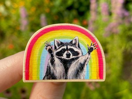 Rainbow Raccoon Wooden Pin Online Sale