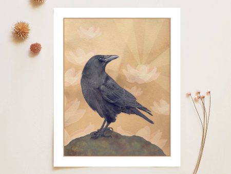 Crow and Lotus Flowers Archival Fine Art Print (8 x10 ) For Sale