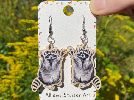 Raccoon Wooden Earrings Online now