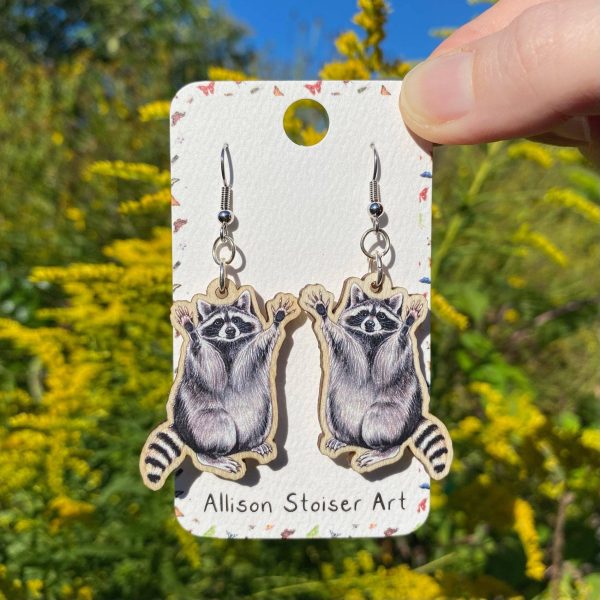 Raccoon Wooden Earrings Online now