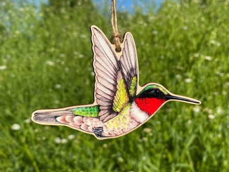 Ruby-Throated Hummingbird Wood Ornament Cheap