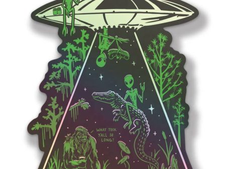 Love Thy Neighbors UFO Holographic Sticker (Alien & Alligator) Online now